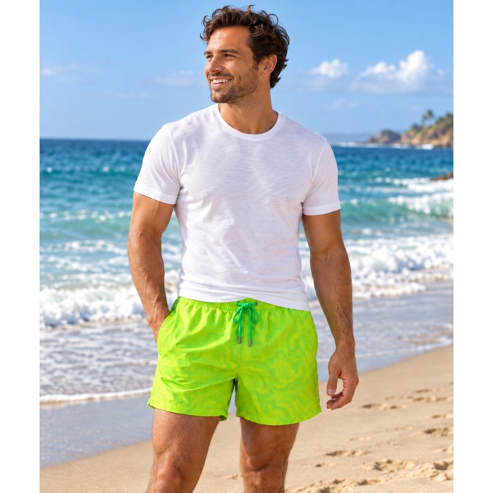 Vilebrequin Swim Trunks Mens M Neon Green Yellow Turtles